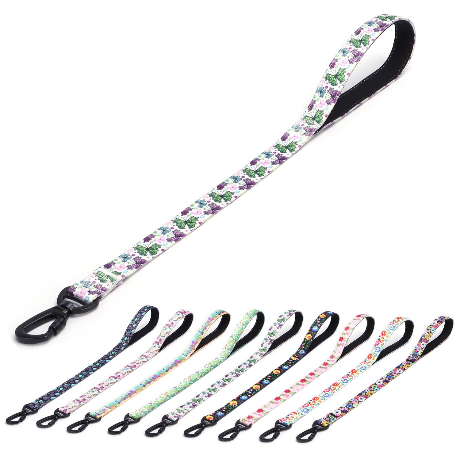 haoyueer Dog Leash, Short Traffic Leash for Dogs, Heavy Duty Floral Pattern Female Safety Nylon Training Dog Leash for Medium & Large Dogs (Butterfly, 23 inch)