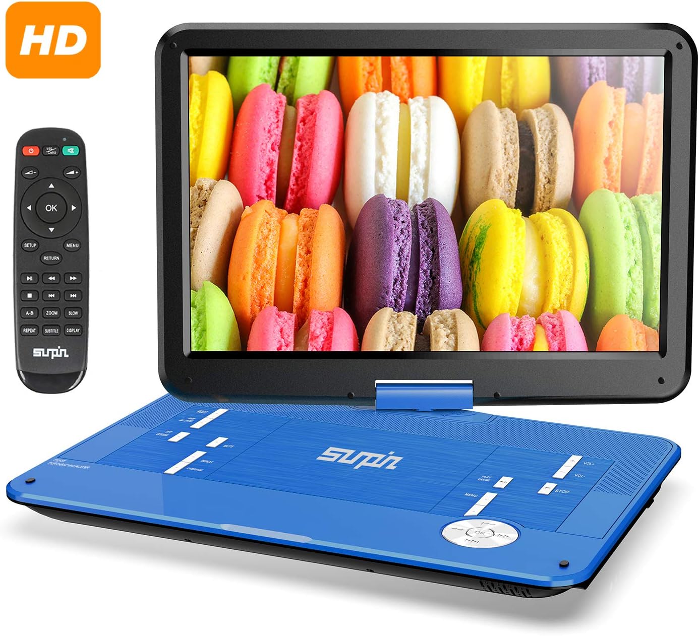 SUNPIN 17.9" Portable DVD Player with 15.6 inch Large HD Swivel Screen, Long Lasting Rechargeable Battery, Support USB/SD Card/AV in&Out and Multiple Disc Formats, Louder Stereo Speaker, Blue