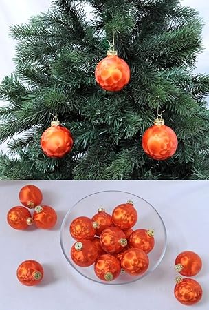Thüringer Glas Eislack Christbaumkugeln Orange Rost Weihnachtskugeln 4 5 6 7 8 cm, Größe:Ø 5 cm (14 Kugeln)