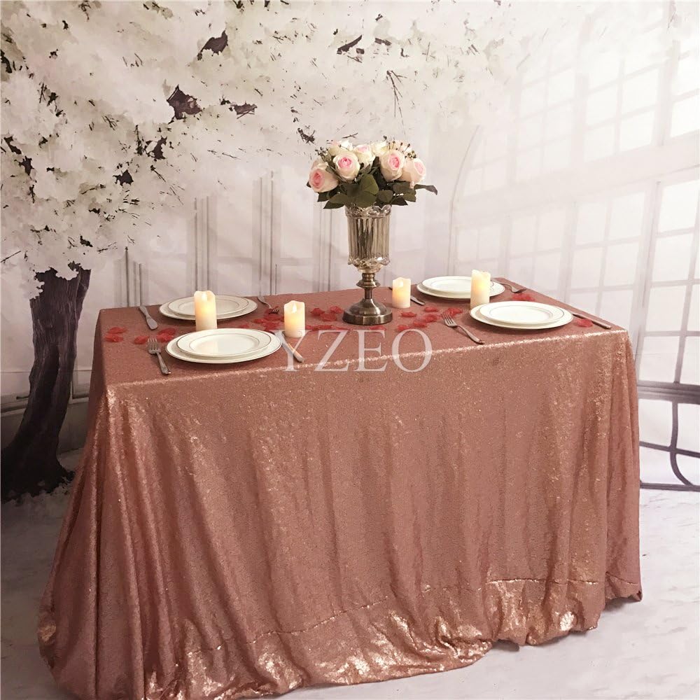 YZEO Sequin Tablecloth 72"x132" Blush Square Sequin Table Cloths,Party Shimmer Table Cloth