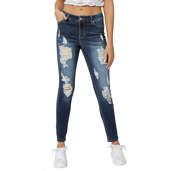 Jouica Women's Ripped Skinny Jeans - Distressed Denim With Stretch Comfort
