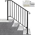 Zwinz Adjustable Handrails for Outdoor Steps, Handrail Picket #3 Fits 3 or 4 Steps, Mattle Wrought Iron Handrail, Stair Rail with Installation Kit for Outdoor Steps