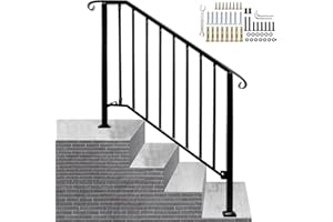 Zwinz Adjustable Handrails for Outdoor Steps, Handrail Picket #3 Fits 3 or 4 Steps, Mattle Wrought Iron Handrail, Stair Rail with Installation Kit for Outdoor Steps
