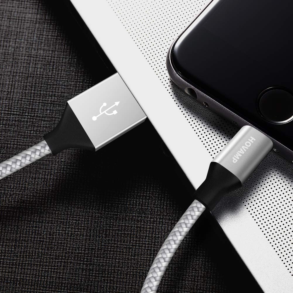 HOVAMP iPhone Charger, MFi Certified Lightning Cable 5 Pack (3/3/6/6/10FT) Nylon Woven with Metal Connector Compatible iPhone 11/Pro/Xs Max/X/8/7/Plus/6S/6/SE/5S iPad - Silver&White: Industrial & Scientific