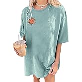 Remidoo Women's Casual Oversized T Shirt Short Sleeve Graphic Tee Letter Sun Moon Shirts, Powder Blue