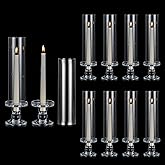 NUPTIO Hurricane Candle Holder for Wedding: Set of 10 Glass Taper Candle Stick Holders with Bottomless Shade - Bulk Windproof Candlestick Stand for Christmas Holiday Table Decor