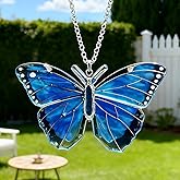 Butterfly Acrylic Suncatcher Ornament with Inspirational Card, Acrylic Rainbow Sun Catcher Window Hanging Decoration, Blue Butterfly Gifts for Car Accessories, Inspirational Gifts for Women
