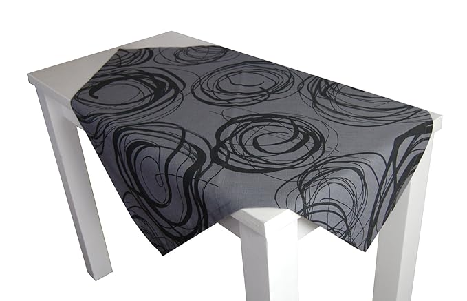 beties Mystik Mitteldecke ca. 80x80 cm abstraktes Kringel-Design in schwarz auf dunklem Background in 100% Baumwolle Platin S