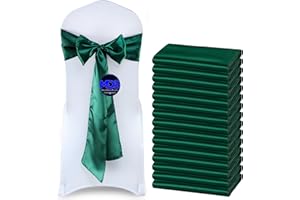 MDS-MEGADECORSUPPLY MDS Pack of 50 PCS Satin Chair Sashes Charmeuse Sateen Dining Chair Bows Ribbon Ties Back Sash for Wedding Party Birthday Home Hotel Restaurant Banquet Decoration (7 x 108 Inch, Hunter Green)