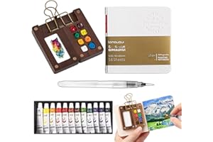 Facdiary Mini Travel Watercolor Set Pocket Artist Watercolor Travel Set Grid Palette Box Sketch Book Brush Pens With Binder Clips For Painters Artists Students
