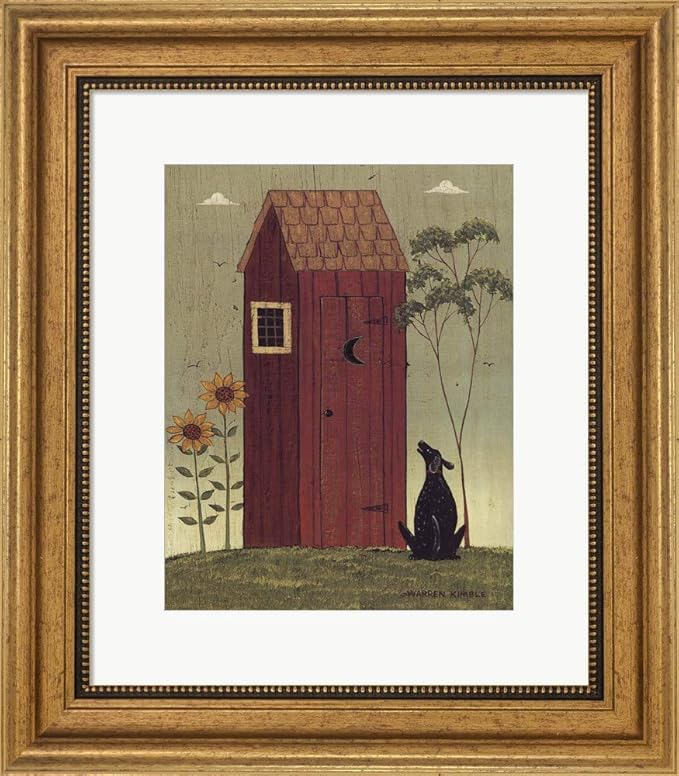 Outhouse with Dog by Warren Kimble Framed Art Print Wall