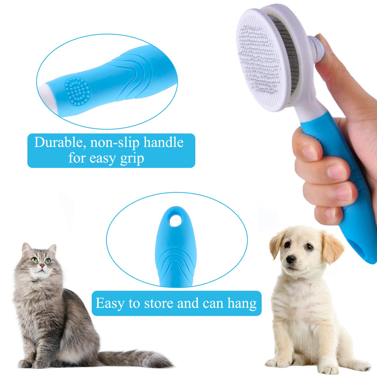 Cat Brush, Self Cleaning Slicker Brushes for Shedding and Grooming Removes Loose Undercoat, Mats and Tangled Hair Grooming Comb for Cats Dogs Brush Massage-Self Cleaning: Beauty