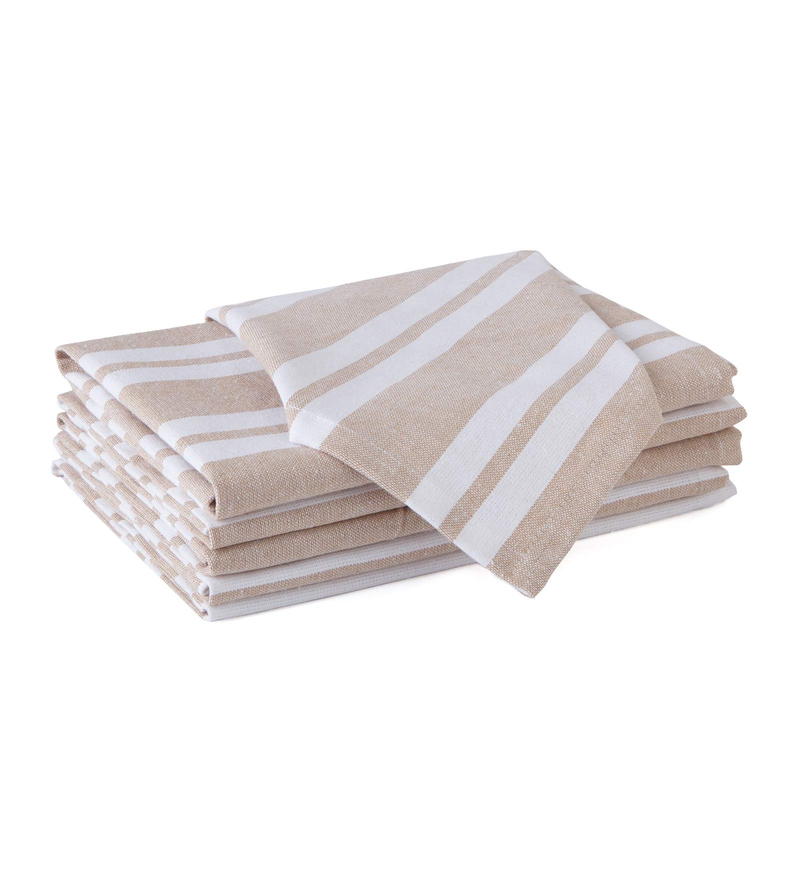 Encasa XO Cotton Cloth Napkins Set of 6, 17"x17" | Washable & Reusable Dinner Napkins White & Franca Beige Stripes Table Napkins for Farmhouse, Wedding, Holiday, Party & Everyday Dining — image 1