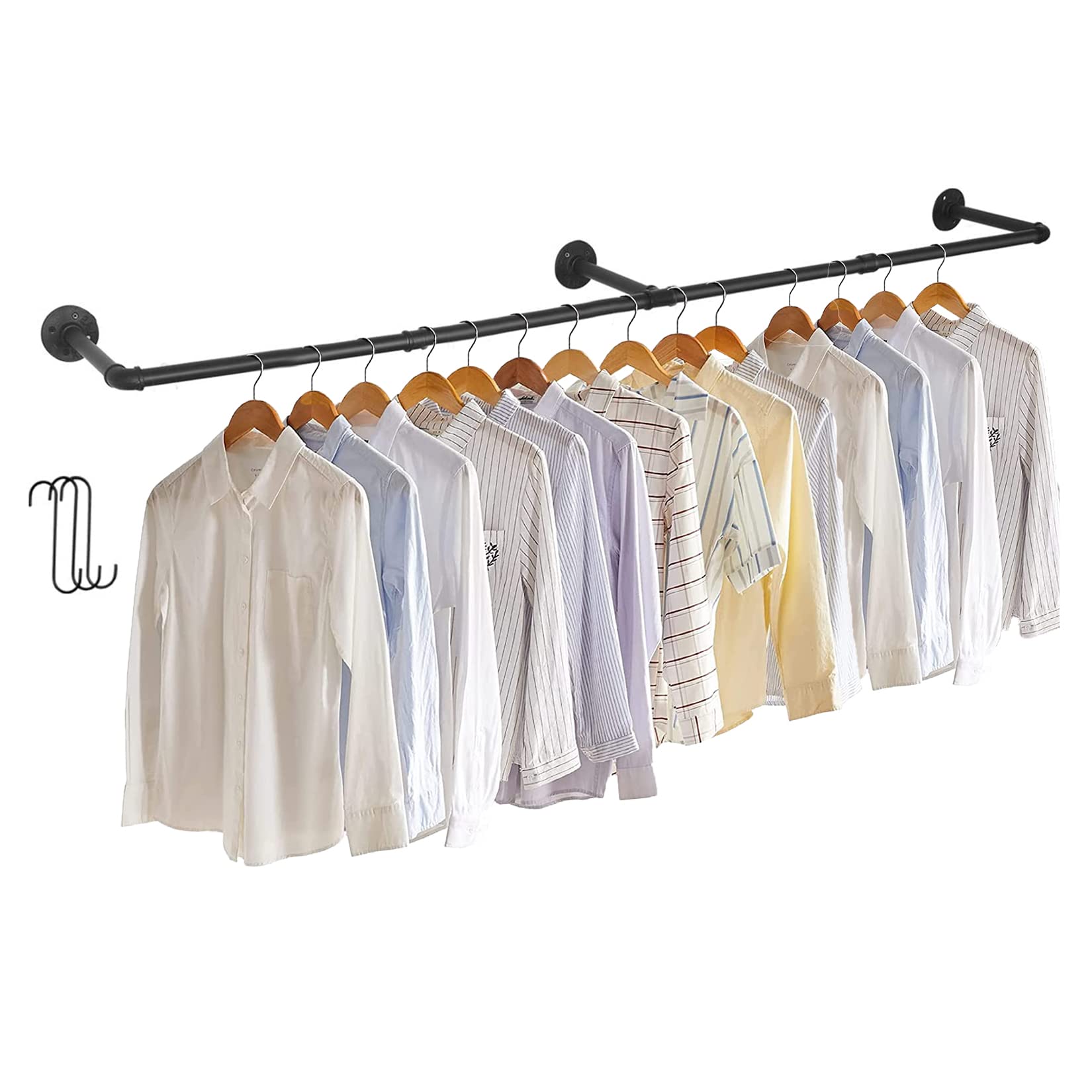 unho Wall Mounted Clothes Rail: 180cm Industrial Pipe Clothing Hanging Rod Heavy Duty Garment Rack Metal Cloth Display Hanger Pole Length Adjustable Clothes Bar for Home Retail Display Closet Storage