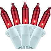 YULETIME 200 Red Christmas Lights, Pack of 2 Sets 33 Feet 100 Count UL Certified Incandescent String Lights (Red - White Wire)