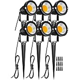 ZUCKEO Low Voltage Landscape Lights 5W LED Landscape Lighting 12V 24V Outdoor Spotlights Waterproof Garden Decorative Landscaping Warm White Lights for Patio Garden Pathway Floor Yard Decor(6 Pack)