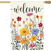 ARGOOFG Spring Summer House Flag 28x40 Inch Double Sided Outside Welcome Wildflower Daisy Floral Outdoor Seasonal Decorative Large Garden Flag Decor 1-28