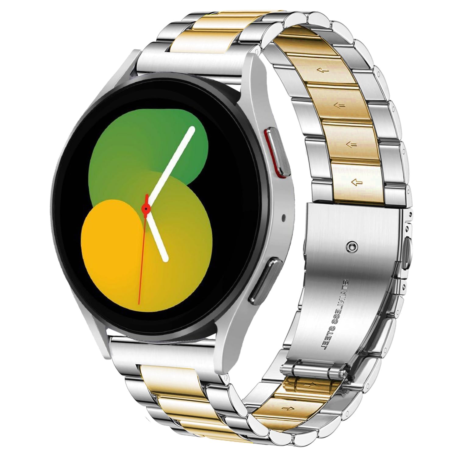 DEALELE Compatible with Samsung Galaxy Watch 6 / 6 Classic / 5 / 5 Pro / 4 / 4 Classic / 3 41mm / Active 2, 20mm Stainless Steel Metal Replacement Strap for Huawei GT2 42mm / GT3 42mm, Silver/gold