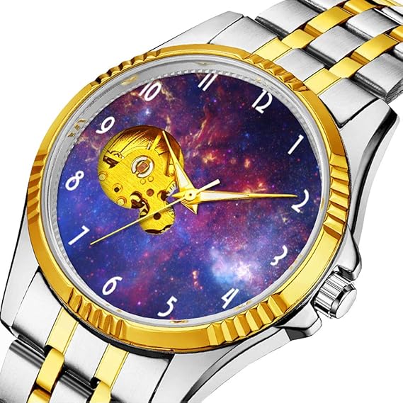 Amazon 男性の人格ダイヤル クリアウィンドウのためのカジュアルメンズ自動機械式時計高級ブランドカジュアルスポーツウォッチ 109 宇宙空間に輝く明るい銀河 メンズ腕時計 腕時計 通販