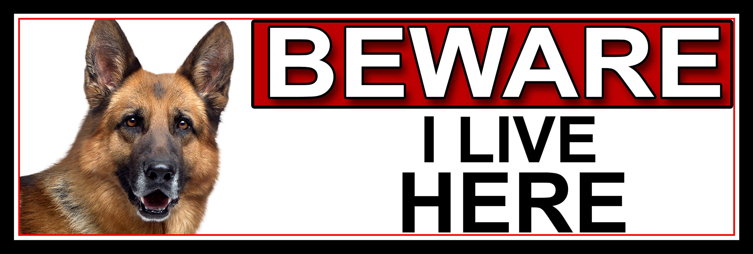 SHAWPRINT German Shepherd BEWARE I LIVE HERE METAL GATE SIGN 266mm x 87m. (456H2)