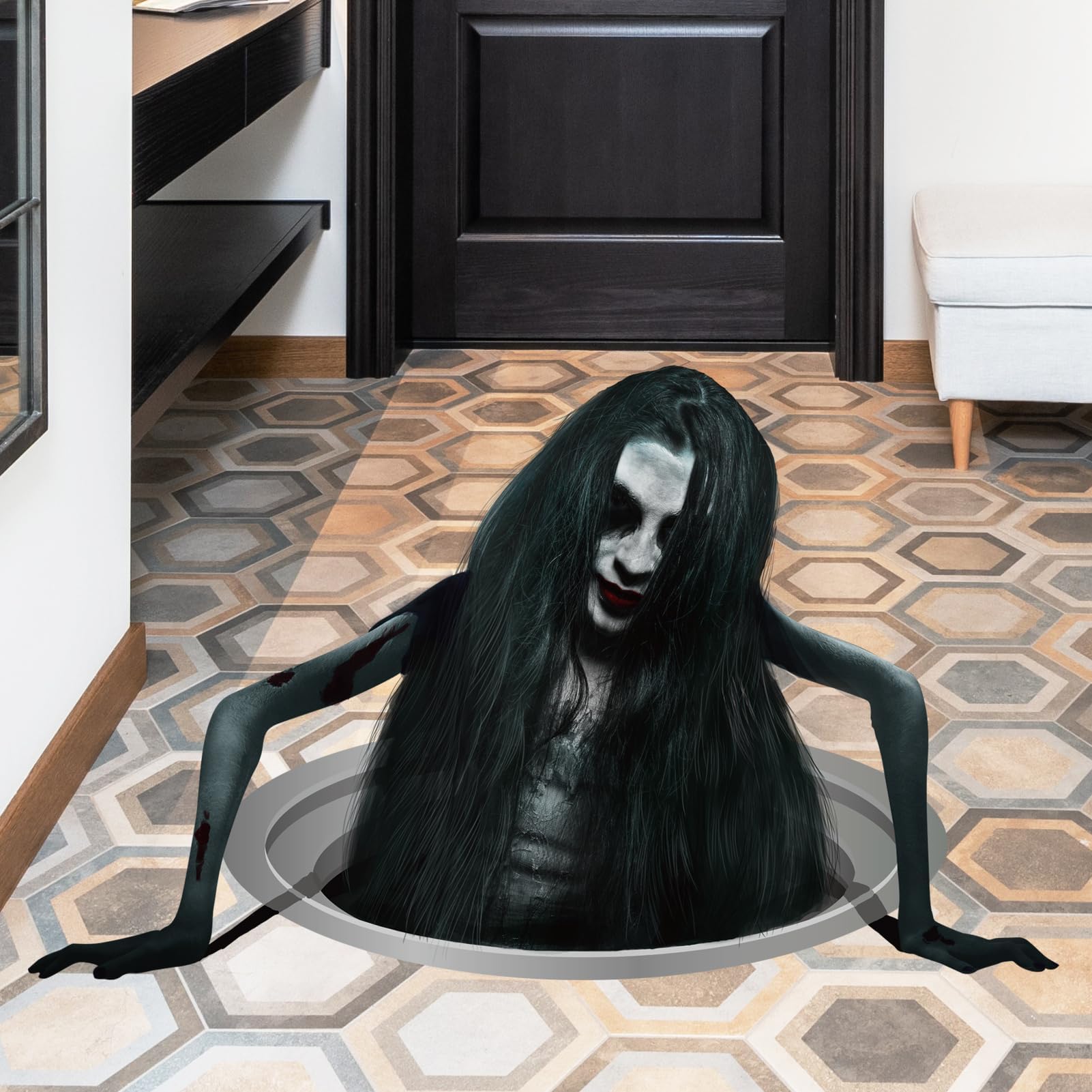 Photo 1 of 23.2×15.7 Inches 3D Halloween Floor Wall Decals Horror Women Scratching Stickers Removable Murals Spooky for Party Decor