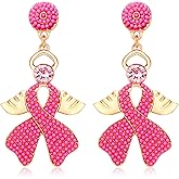 Breast Cancer Awareness Earrings Beaded Pink Ribbon Earrings for Women Statement Drop Dangle Earrings Breast Cancer Survivor Gifts