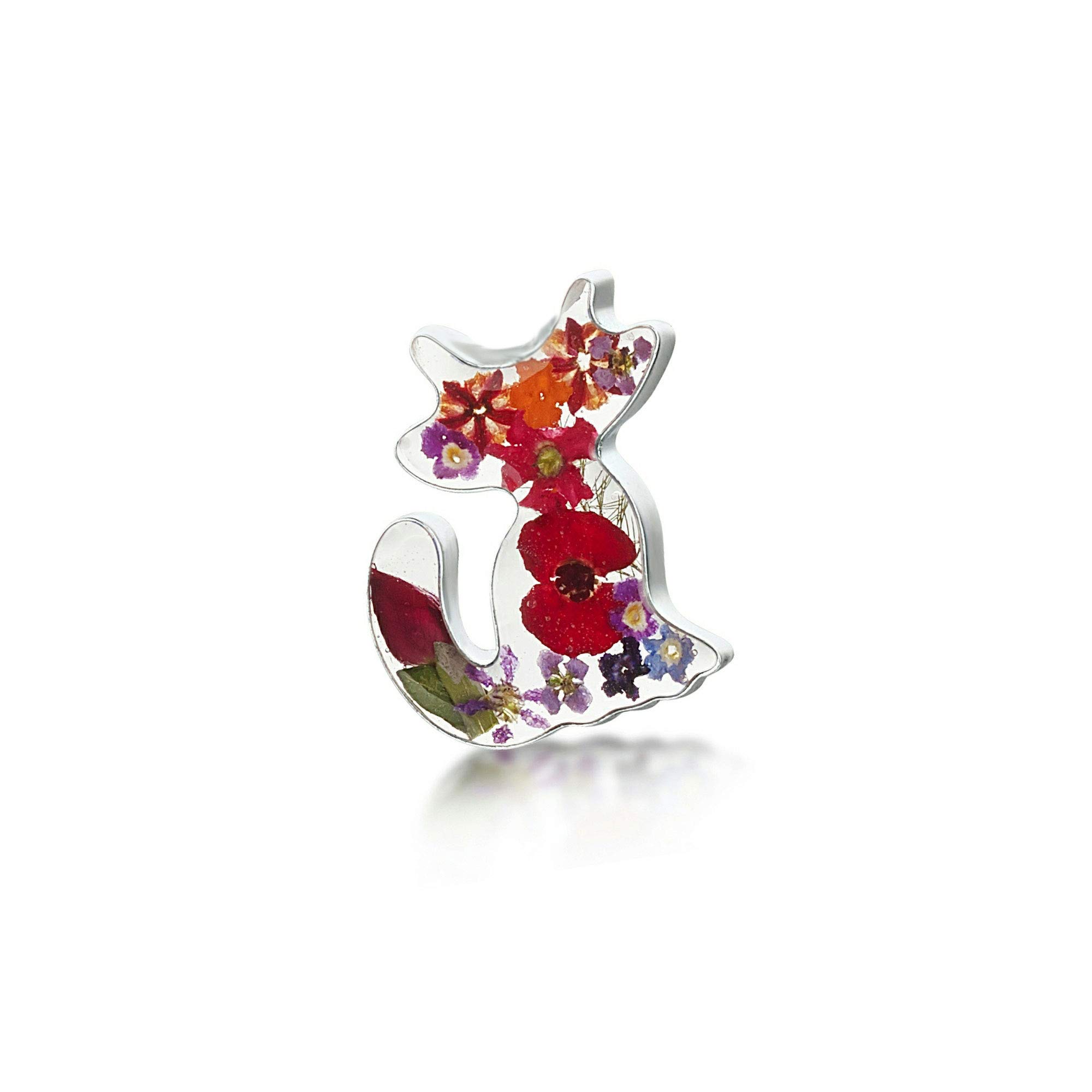 Shrieking Violet 925 Sterling Silver Cat Real Flower Brooch Pin