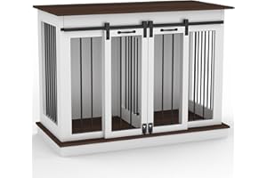 BTDWI Dog Crate Indoor Furniture, 47.2'' Dog Kennel with 2 Sliding Doors, Heavy Duty Wooden Cage for Large Medium Small Dogs, White