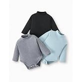 MAISON LOVIN 3 Pack Baby Turtleneck Bodysuit Long Sleeve Boy Girl Baby Onsies Unisex Jumpsuit Newborn Essentials 0-18 Months