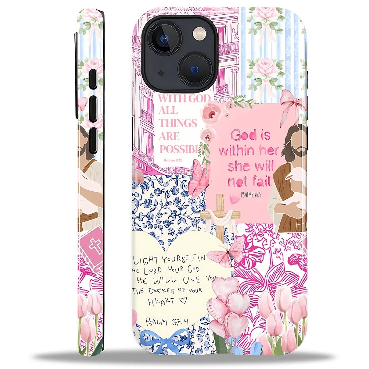 COTAIL Case Designed for iPhone 13 14, Hybrid 2-Layer Case, Military-Grade Protection Durable Shockproof Anti-Scratch Phone Case, Pink Blue Jesus Collage
