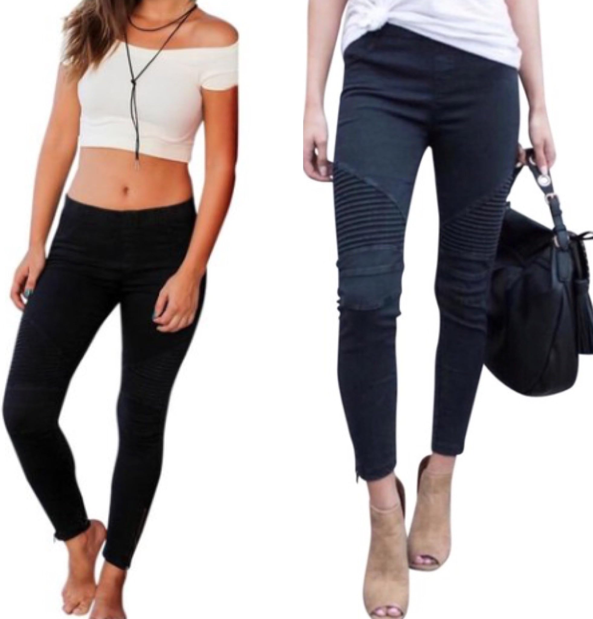 Sassyclassyjewelry Womens Moto Leggings Zipper Jeggings Stretchy Biker Pants Pleated Black Skinny Jeans