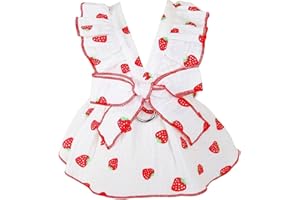 JUOZIUI Strawberry Print Dog Cat Dress for Small Dogs Bow Decor Cute Dog Princess Dresses Puppy Tutu Skirt Chihuahua Teddy Pomeranian Sundress Birthday Holiday Clothes for Cat Kittens