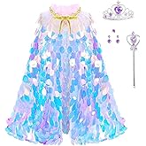 Fishkidtail Princess Dress Up Rainbow Mermaid Cape Toddler Costume for Princess Cloaks Gift Set for Little Girls 3-8 Years