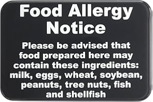 KNUPP CO. Food Allergy Notice Sign w/Adhesive Back - Durable and Wipe Clean Plastic Sign - 9"X6" - Black and White - Business Restaurant Signage for Food Allergy Warning