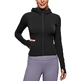 CRZ YOGA Womens Butterluxe Full Zip Workout Hoodie Jackets Slim Fit Hooded Athletic Yoga Lightweight Jacket with Thumb Holes