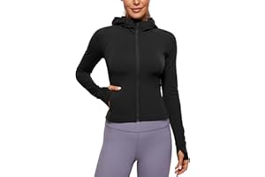 CRZ YOGA Womens Butterluxe Full Zip Workout Hoodie Jackets Slim Fit Hooded Athletic Yoga Lightweight Jacket with Thumb Holes