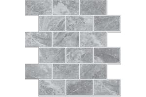 Lagute 10-Sheet Peel and Stick Tile Backsplash, Marble Grey Subway Tile Stick on Tile with Grey Grout for Kitchen & Bathroom (Thicker Design) 12" x 12",Grey