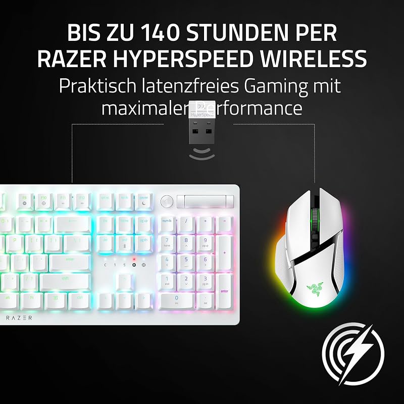 Basilisk V3 Pro 35K - Vollständig anpassbare kabellose ergonomische Gaming-Maus mit Chroma RGB - 35K optischer Sensor (konfigurierbares Kipprad, 1K Hz Polling-Rate, 13 anpassbare Tasten) Weiß