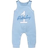 Viworld Baby Boy 1st Birthday Romper Infant Ribbed Jumpsuit Embroidery One Year Old Cake Smash Outfits