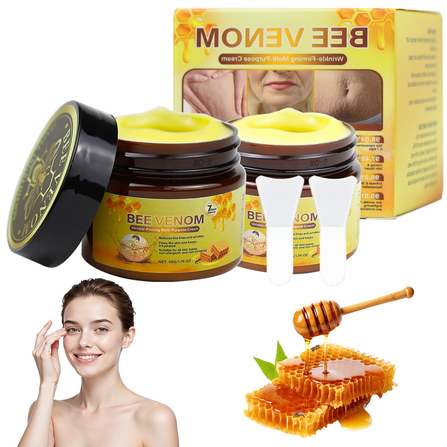 2PCS Bee Venom Comprehensive Cream with Face cream brush, 2025 New Bee Venom Skin Restoration Cream,Natural BeeVenom Skin Treatment for All-body Repair,Deeply Nourishing and Moisturizing