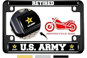 BESTLICENSEPLATEFRAMES [Officially Licensed Product] - Motorcycle Metal License Plate Frame Retired U.S. Army with Star Logo Design - Black