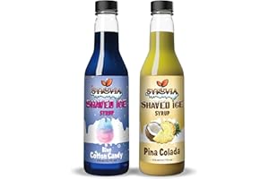 Syruvia Snow Cone Syrup 12.7oz - Blue Cotton Candy & Pina Colada Syrup For Shaved Ice, Snow Cones, Slushies, Italian Soda, Po