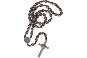 JUXINGDAZYF Rosary Beads Handmade Wooden Rosarios Catolicos Metal Cross For Catholic Or Christian Gift（Woven Coffee Color）