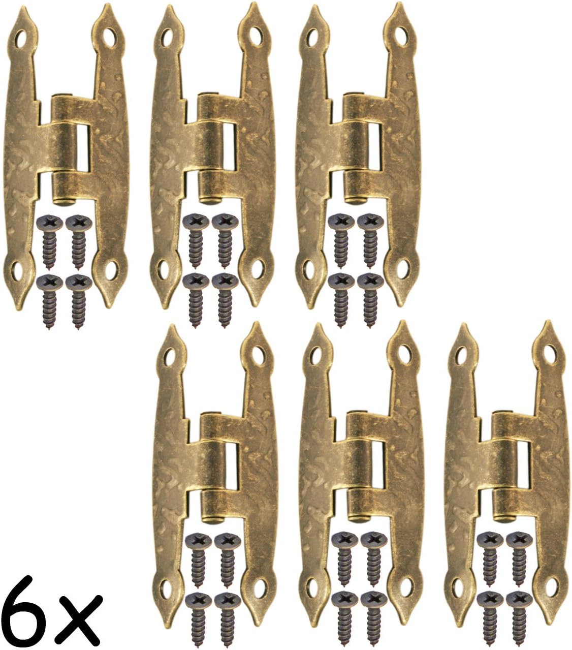 Fuxxer - 6 x antique hinges, bronze iron design, for cupboards, cupboard doors, chests, boxes, in vintage/country house/retro style, 65 x 34 mm, set of 6 - Image 3