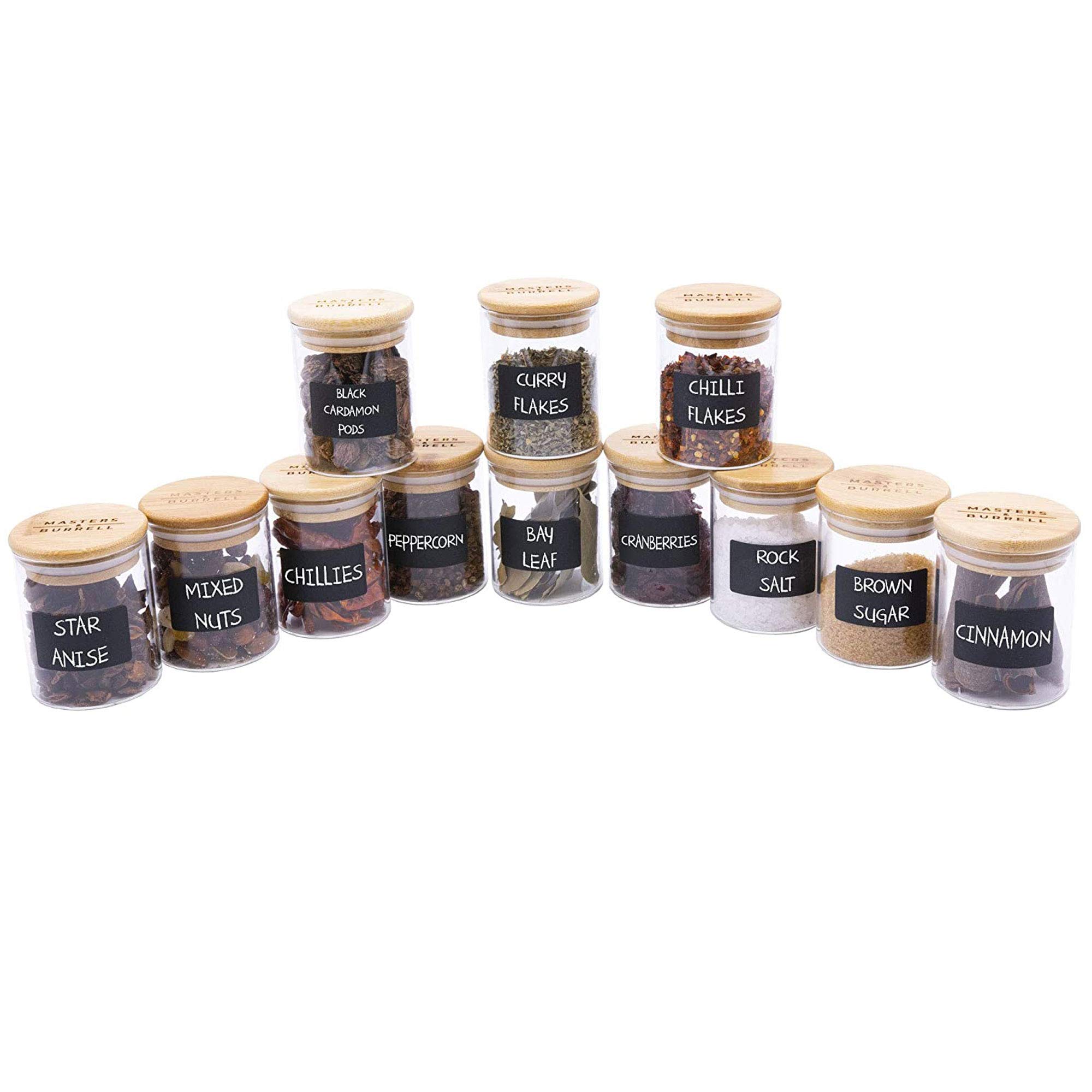 150ml Glass Storage Jars with Bamboo Lids 12pcs Airtight Kitchen Containers for Storage Canister for Spices Clear Preserving Seal Containers Masters & Burrell