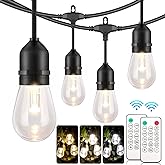Mlambert 3 Color Outdoor LED Dimmable String Lights for Patio with Remote, Plug in 48FT Waterproof Shatterproof Edison Bulb Lights for Bistro Pergola