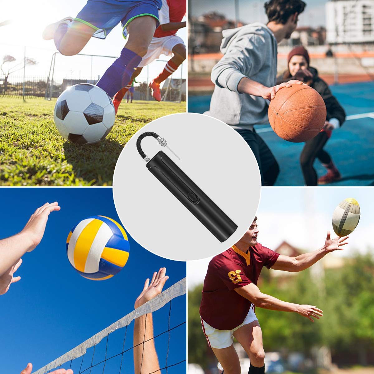 morpilot Football Pump, Electric Ball Pump with Needles, Wireless Handheld Multifunctional Automatic Fast Air Pump for Basketball, Soccer, Rugby Ball, Volleyball, Handball and other Inflatable Balls