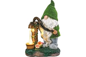 Ovewios Garden Gnome Statue, Resin Pressurized Well with Water Gnome Figurine with Solar Lights for Porch Patio Yard Outdoor Decor