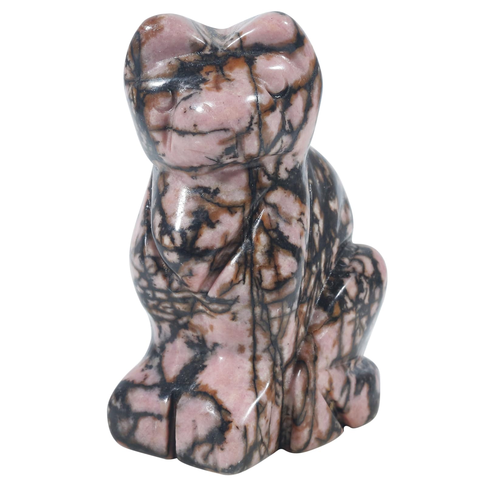 Lovionus89 Natural Rhodonite Cat Crystals Stones Statue, 5cm Pocket Carved Figurines Collectibles Room Decor