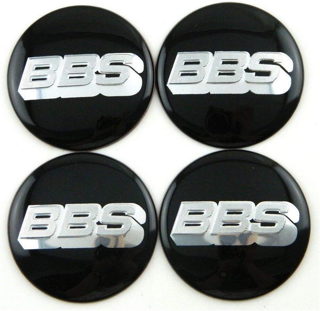 4 x BBS 56mm Aluminium Centre Cap Overlays/Stickers - BLACK & Silver